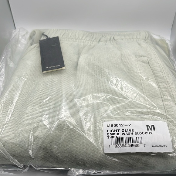 $168 NWT Monrow Men’s 100% Cotton Sweatpants Light Olive Ombré Slouchy Luxury - Picture 2 of 3
